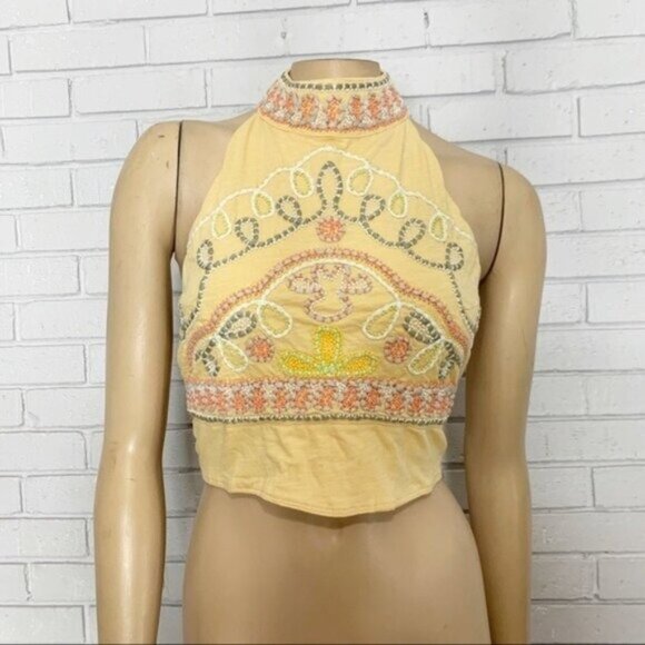 Free People Yellow Embroidered Crop Top - Picture 10 of 14